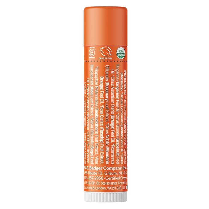 Badger - Classic Lip Balm, Tangerine Breeze, Made with Organic Olive Oil, Beeswax & Rosemary, Certified Organic, Moisturizing Lip Balm, 0.15 oz (4 Pack)