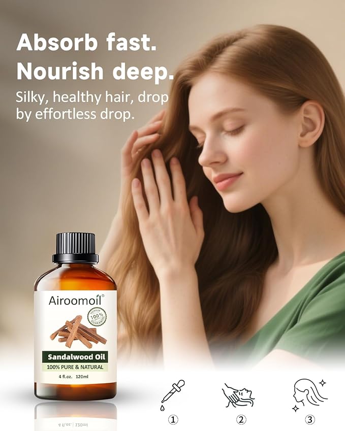 Pure Sandalwood Essential Oil, 100% Pure Natural Sandalwood Essential Oil, Premium Grade Essential Oils for Diffusers for Home, Skin, Care Massage, Soap Making, Aromatherapy, 4 Fl Oz | 120ml
