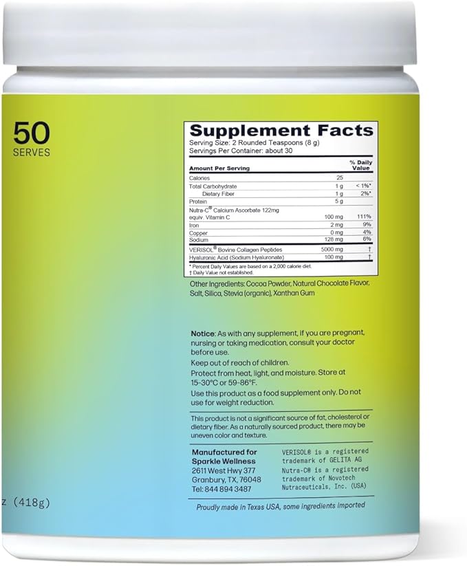 VERISOL Bioactive Hydrolyzed Collagen Peptides | Collagen Powder Supplement with Vitamin C & Hyaluronic Acid for Hair, Skin, and Nail Health | Skin Boost Plus (Chocolate) [50-Serves]