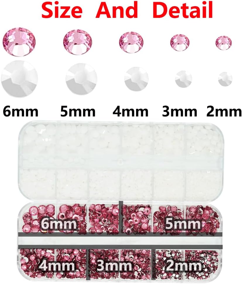 White And Pink Rhinestones with Glue(S8-S30) for Bedazzling,2mm-6mm Non-Hotfix Flatback Nail Gems Beads with B7000, Resin Nail GemsStones Diamond Kit for Bedazzle Crafting, Nails DIY Art Decoration