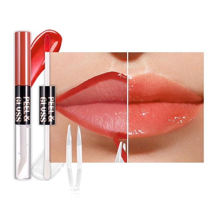 Vivid Apricot Lip Stain Peel Off Lip liner and Lip oil with Tweezer, Dual-Ended Peel Off Lip Stain Tattoo, Highly Pigmented Long Lasting Waterproof, Transfer-proof for All Skin Types, 01#