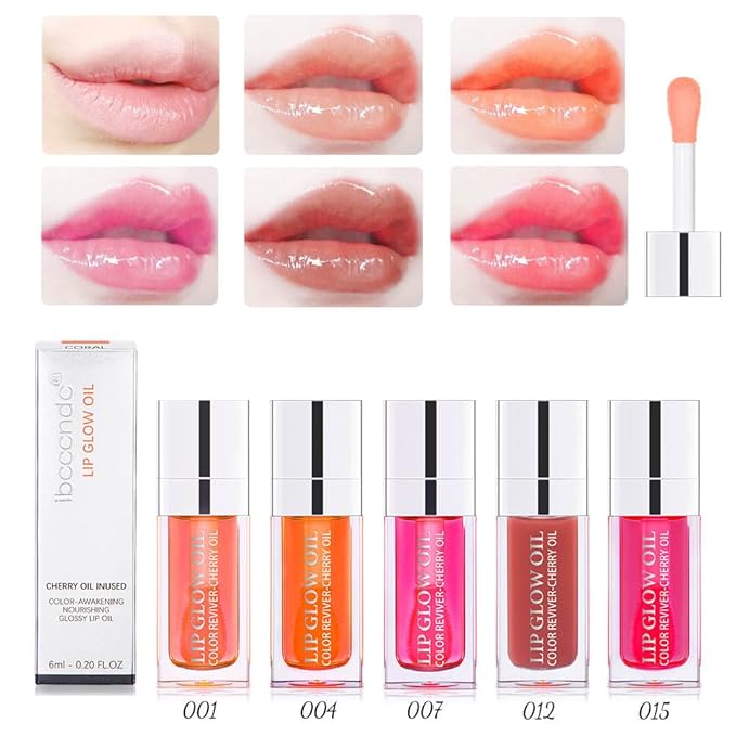 Lip Glow Oil, Care Of Lips, Highlight Lip Color And Lip Oil Hydrating Tinted Lip Balm, Lip Oil Gloss Tinted Hydrating Lip Care Lines Lip Crystal Jelly Moisturizing (012 RoseWood)