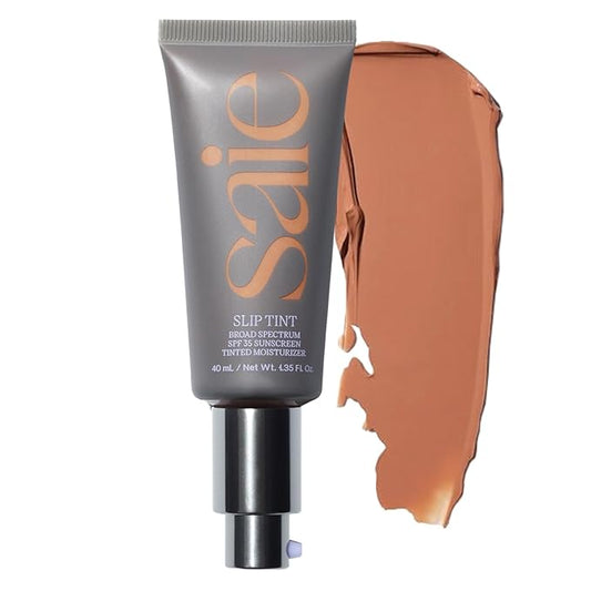 Saie Slip Tint Tinted Moisturizer with SPF 35 - Light Coverage, Glowy Skin Tint & Mineral Sunscreen for Face with Hydrating Hyaluronic Acid - Summer Makeup Essential - Shade Six (1.35 oz)