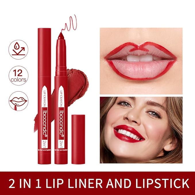 ibcccndc 6PCS Lip Liner and Lipstick Set - High Pigmented Creamy Matte Lip Liner Pencil Set for Girls and Women, Lip Makeup Gift Sets - Includes Nude and Red Lip Liners, Waterproof Formula (A)