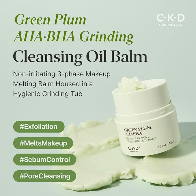 CKD Green Plum AHA·BHA Grinding Cleansing Oil Balm - Sherbet Balm Korean Cleanser for Makeup, Sebum & Blackhead Removal. Exfoliating with 4-Acid Complex for All types of Skin. 1.75 fl oz