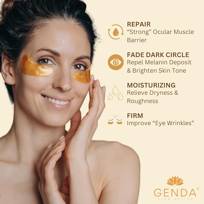 Under Eye Patches for Dark Circles and Puffy Eyes (20 Pairs) 24K Gold Gel Eye Masks Skincare, Vegan and Cruelty Free, Dry & Fine Lines, Eye Bags, Wrinkles, Hydrating, Soothing by GENDA