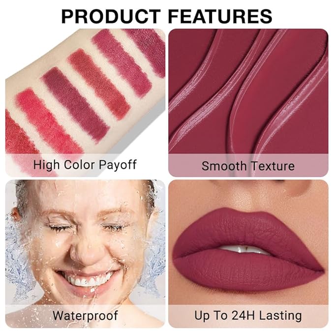 evpct Silky Lip Liner Pencil Retractable, Wine Red Smooth Lip Liner Creamy Velvet Lipliner Long-Lasting for Korean Makeup Contouring Matte Lip High Pigmented Rich Colors Crayon Lipstick Pen 06