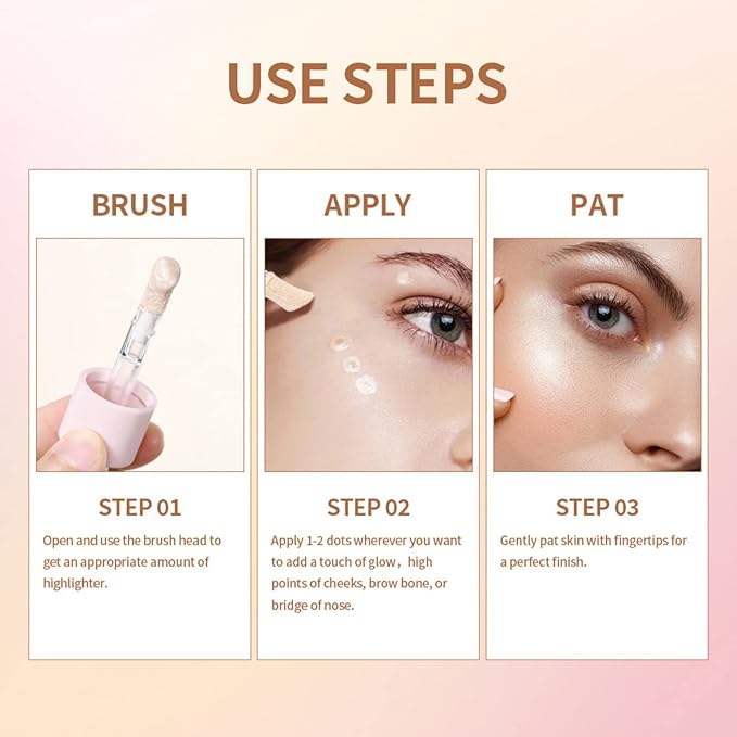 Liquid Highlighter Natural Glow For Face & Body, Waterproof Moisturizing Light Liquid Luminizer For Long Lasting Shimmer, Contour Highlighter Stick Easy to Apply with Cushion Applicator