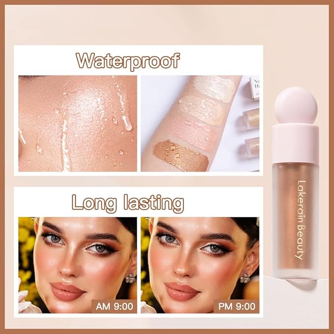 Liquid Highlighter Contour Stick - Lightweight Glotion, Waterproof Luminous Lotion, Silky Smooth Glitter Makeup Stick, Multi-Use Body Shimmer (#3 Rose Gold)
