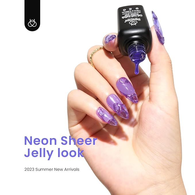 Beetles Neon Gel Nail Polish Set, 6 Summer Colors Jelly Gel Polish Kit Pink Orange Yellow Blue Green Purple Sheer Translucent Effect Soak Off UV French Nail Art Manicure Gifts for Girls Women