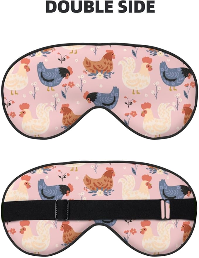 Sleep Mask Cute Chickens and Flowers Comfortable Eye Mask with Adjustable Strap Soft Eye Cover Blindfold for Travel Yoga Nap Shift Work
