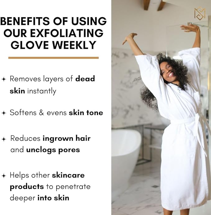 Exfoliating Glove Kessa Mitt Body Scrubber - Dead Skin Remover Shower Glove for Dead Skin Scrubbing and Deep Pore Cleansing - by MoroccanSource (2 Pack Black)