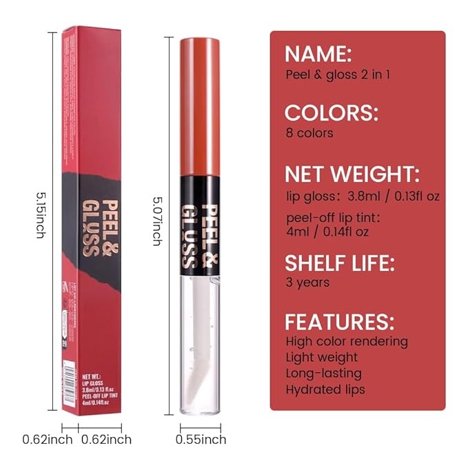 2Pcs Liquid Lip Stain Peel Off Lip liner and Lip oil with Tweezer, Dual-Ended Peel Off Lip Stain Tattoo, Highly Pigmented Long Lasting Waterproof, Transfer-proof for All Skin Types, 03#+05#