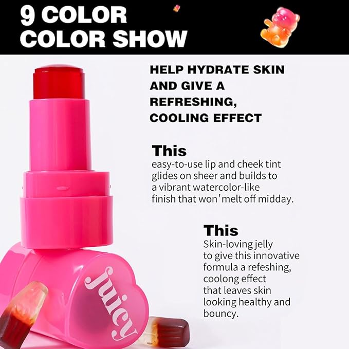 Cooling Water Jelly Tint Stick，Multi-Use Juicy Love Blush, 3-In-1cheek Blush & Eyeshadow & Lip Tinted Long-Lasting Moisture Stick，Bouncy Jelly Texture，Creates A Moist Watercolor Effect (#02, 0.32oz)