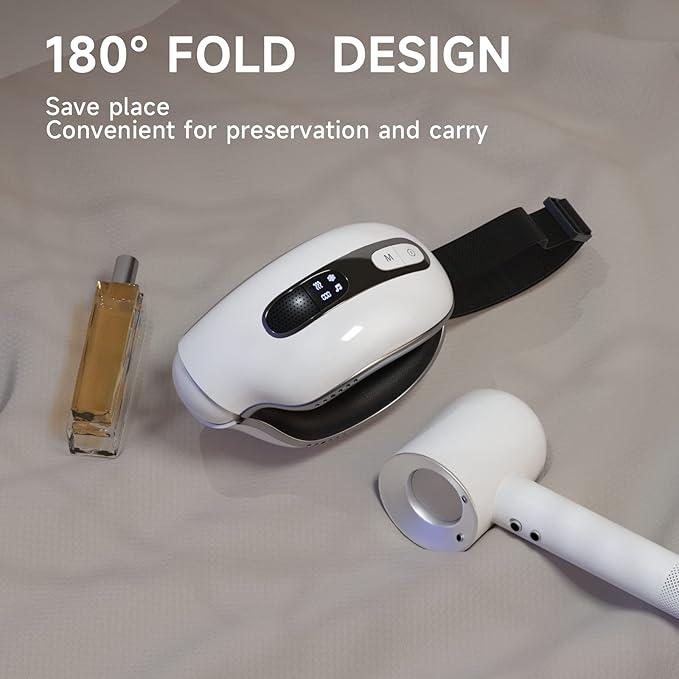 Eye Massager with Heat and Cooling for Migraines, Dry Eyes, Dark Circles, Rechargeable Bluetooth Music Cold Heated Eye Massager Improve Sleeping - Gifts for Women and Men (White)