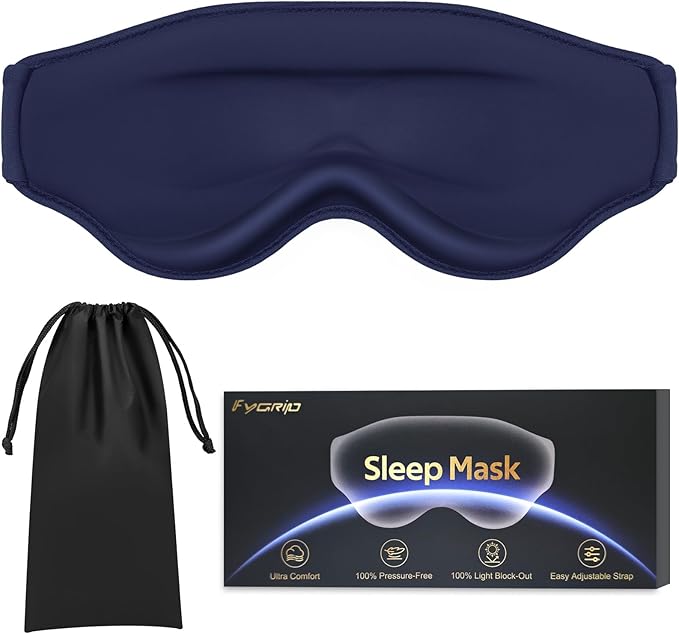 3D Cooling Eye Mask Sleep Mask for Men & Women, 100% Pressure-Free & Light Block-Out Eye Mask for Sleep with Easy Adjustable Strap, Night Eye Cover for Travel, Blue