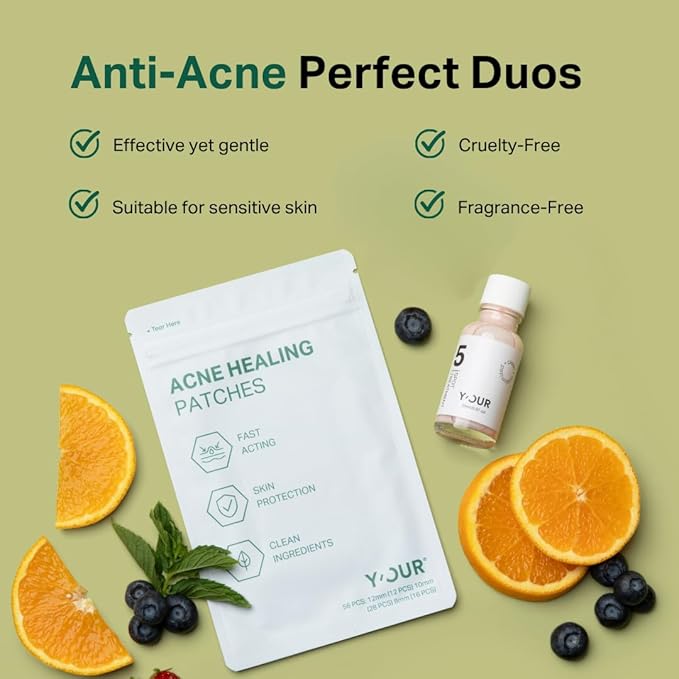 Y’OUR Essential Acne Treatment Duo: Spot Treatment & Healing Patches; Pimple Clearing, Pore Minimizing Skincare. Made in USA. Basic Routine for All Skin Types