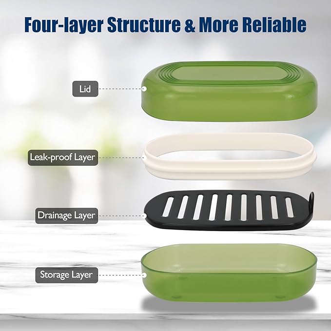 Shampoo Bar Holder Travel Case, Large Soap Holder for 5 oz/10 oz Oversized Bars, Durable & Versatile Storage Soap Container with Drainage Layer (Green Style A-Large)