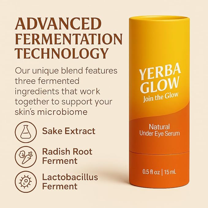 Caffeine Eye Cream – Yerba Glow Natural Under Eye Serum for Dark Circles, Puffiness & Fine Lines – Clean Hydrating Formula with Yerba Mate, Sake & Hyaluronic Acid