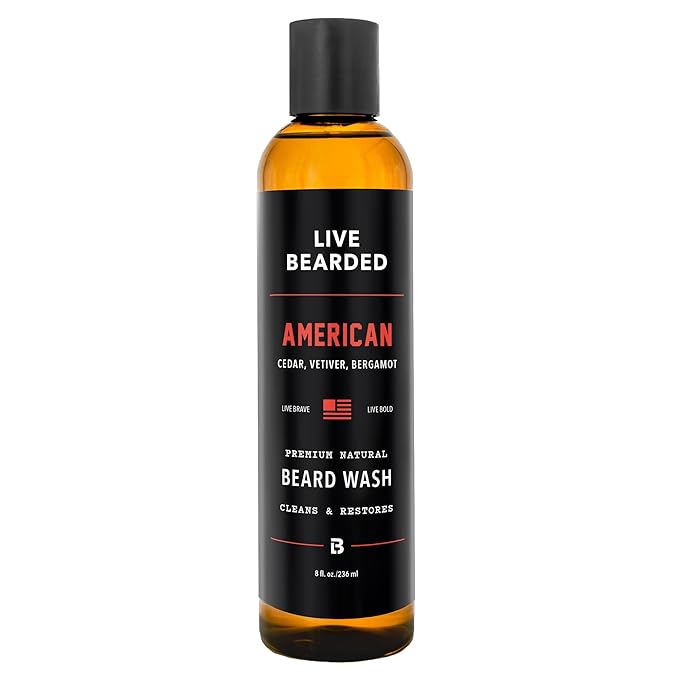 Live Bearded Beard Wash, 8 fl oz - Water-Based Face Cleanser with All-Natural Ingredients for a Gentle, Deep Clean - Made in the USA | American Scent - Cedar, Vetiver, Bergamot