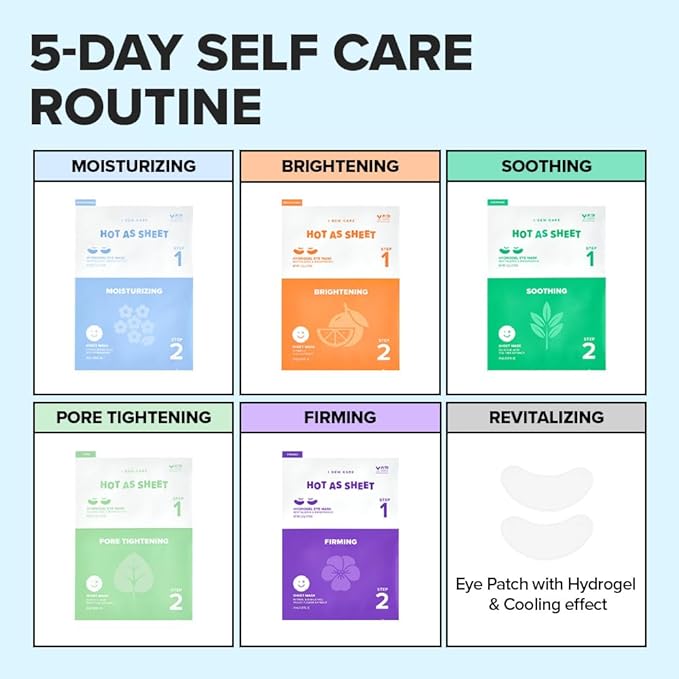 I DEW CARE Collagen Sheet Mask Variety Pack with Eye Patches - 5Days Face Masks Skincare Korean | Hydrating Collagen Face Mask, Moisturizing Skin Care, Sheet Masks for Women, Facial Skincare Pack, 5EA