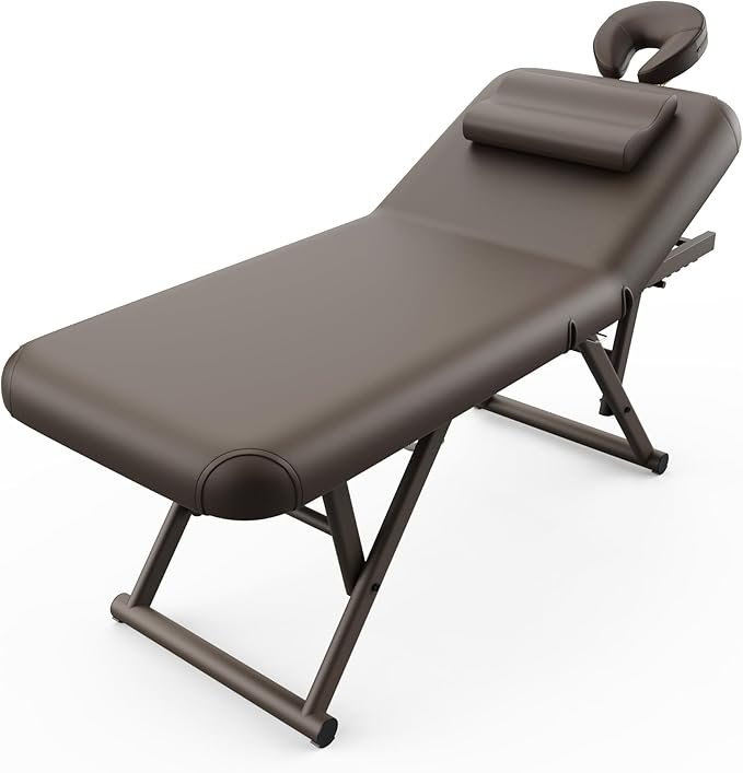 Dolonm Height Adjustable Massage Table with Face Pillow & Headrest for Treatment Table, Physical Therapy Table, Spa Facial Professional Massage Bed - Adjustable Backrest, Electric Leg Lifting, Brown