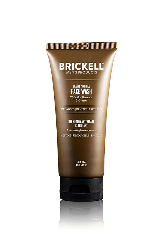 Brickell Men's Clarifying Gel Face Wash for Men, Natural and Organic Rich Foaming Daily Facial Cleanser Formulated With Geranium, Coconut and Aloe (3.4 Ounce)
