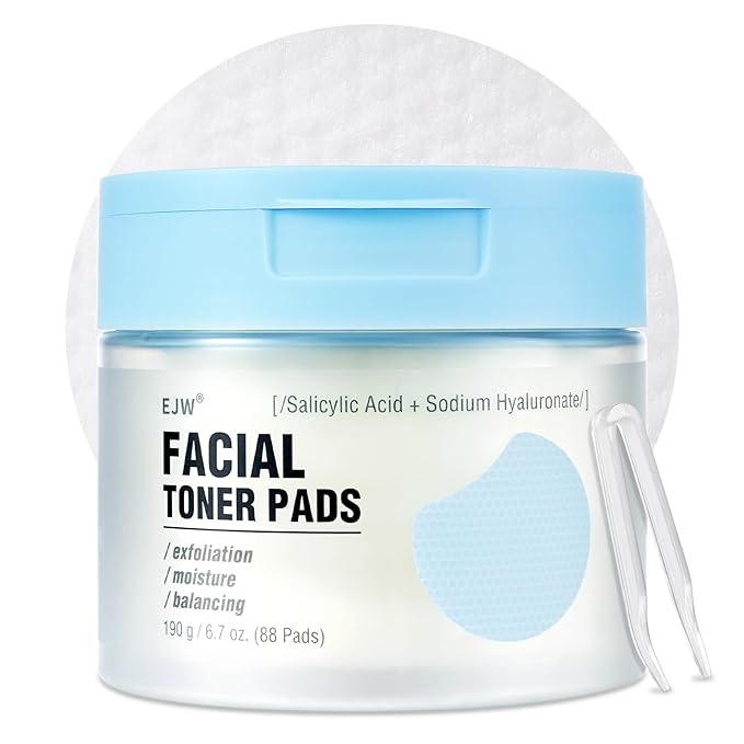 Exfoliating Toner Pads 88 Count - 1% Salicylic Acid (BHA) + Sodium Hyaluronate - Gentle Daily Pads for Acne & Blackheads, Pore Refining, for Sensitive & Oily Skin
