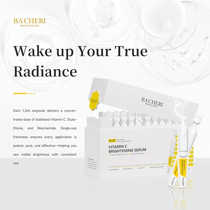 Vitamin C Brightening Serum for Face, Antioxidant Hydrating Ampoules with Glutathione, Niacinamide & Hyaluronic Acid, Daily Skincare for Uneven Tone, Dark Spots & Sensitive Dry Skin, 1.2ml x 30