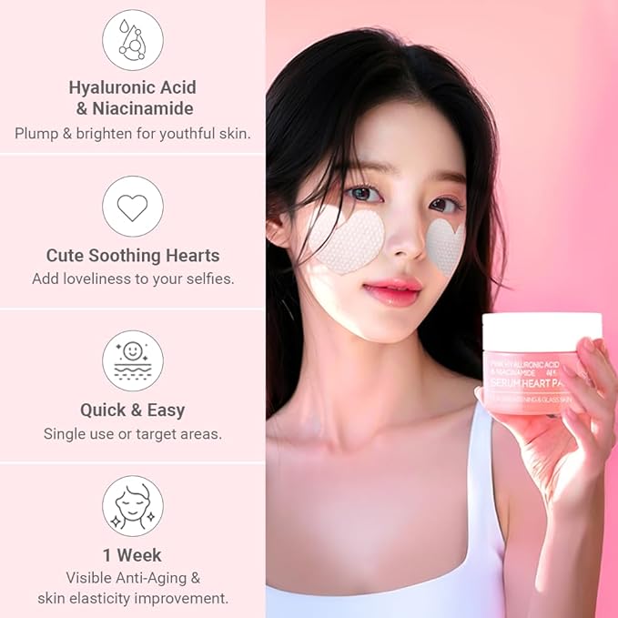 TENZERO Pink Hyaluronic Acid Niacinamide Serum Heart Pad (50 Count, 150g), Hydrating & Brightening Glowing Face Toner Pads, Korean Facial Radiance Pads, Dry Skin