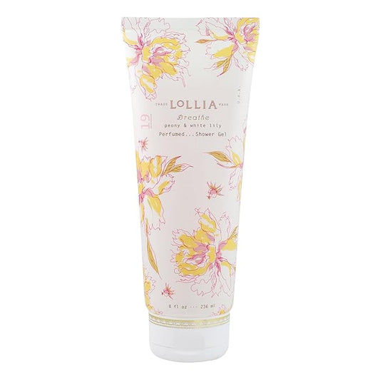 LOLLIA Breathe Shower Gel, 8 fl. oz. – Peony & White Lily – Scented Shower Gel Body Wash, Shea Butter Body Wash, Bath Wash for Women, Beautiful Shower Gel, Moisturizing Body Wash