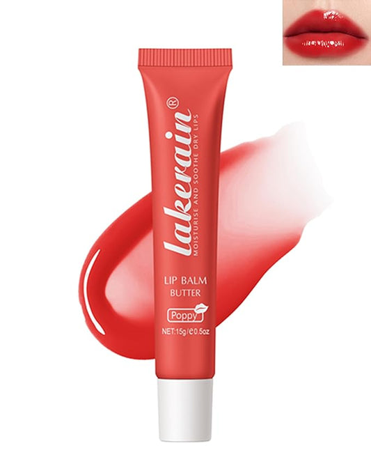 Lip Butter Balm Poppy, Hydrating Tinted Butter Lip Gloss,Clear Lip Mask Lip Care Moisturizer,Smooth Lip Treatment Balm, Non-Sticky Jelly Glow Reviver Fat Lip Oil, Thanksgiving Makeup Gift for Women-04