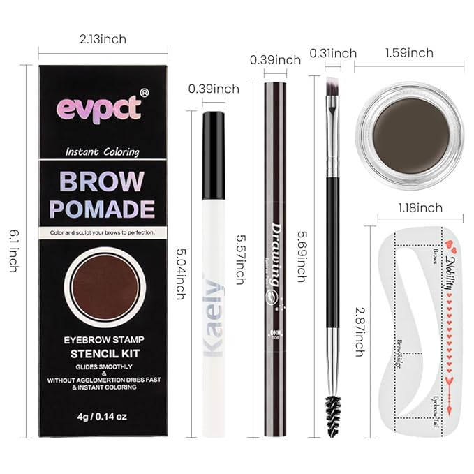 evpct Eyebrow Stencils Kit for Women Shaping, Eyebrow Shaper Makeup Kit, Eye Brow Stencil Shaper Tinting kits for Women, with Eyeliner, Eyebrows Pencil, Pomade, Brush and 10 Stencils, 06# MEDIUM BROWN