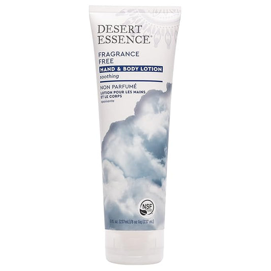 Desert Essence Fragrance Free Hand & Body Lotion - 8 Fl Ounce - Soothing - Aloe Vera - Shea Butter - Green Tea - Coconut Oil - Jojoba Oil