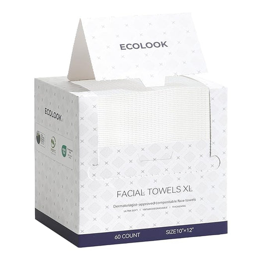 ECOLOOK Disposable Face Towel XL-60 Count Upgraded Thick Facial Towels, Ultra Soft Clean Face Towels Disposable, 10"x12" & 90 GSM, Ideal for Sensitive Skin-1 PACK