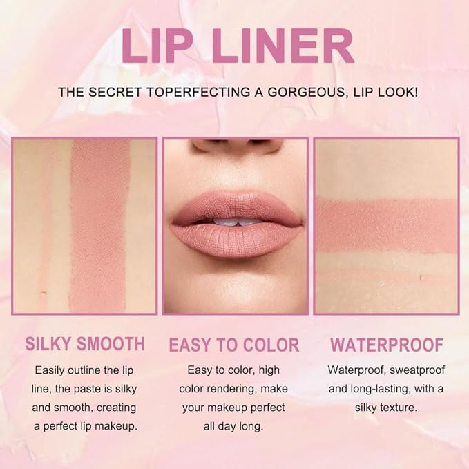 Kaely 2-in-1 Nude Beige Brown Lip Liner & Lipstick Set Kit for Women, Matte Lips Kit with Lip Liner Lip Stains Long Lasting Waterproof 24 Hour Lipstick and Lip Liners Combo Lipliners Pencil Set 03