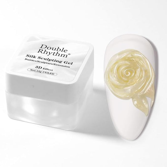 Double Rhythm 3D Nail Gel Pearl Solid Sculpting for Nail Art Non-Sticky Hard for Building Carving Molding Extension Soak Off UV/LED Nail Art Salon Home DIY 0.5 Oz (Yellow-Silk 07)
