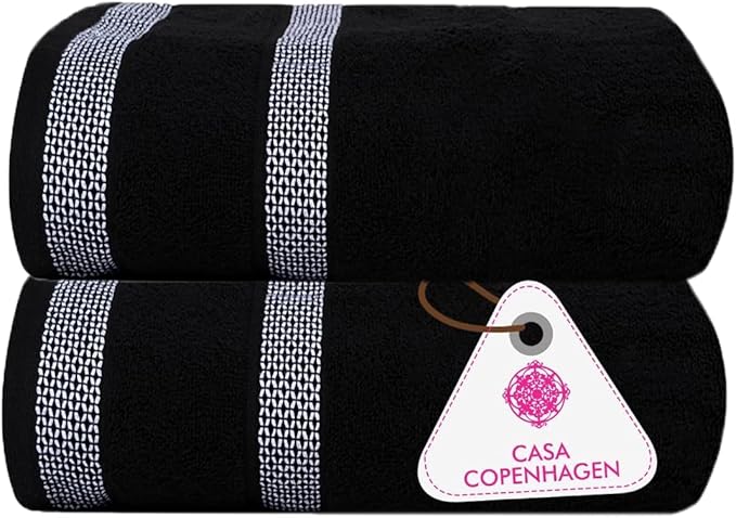 CASA COPENHAGEN Solitaire 2 Piece Bath Sheet Towel Set- Black, 600 GSM Designed in Denmark Made of Soft Egyptian Cotton for Bathroom, Kitchen & Shower