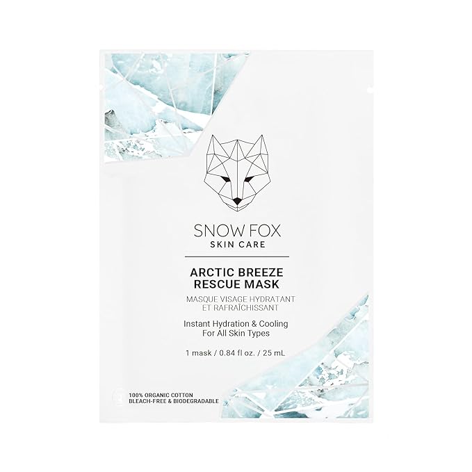 Snow Fox Arctic Breeze Rescue Sheet Mask with Peppermint & Aloe Vera – Cooling Face Mask to Calm & Revitalize Skin and Refresh after Travel – Hydrating Facial Skin Care for all Types – 5 Pack