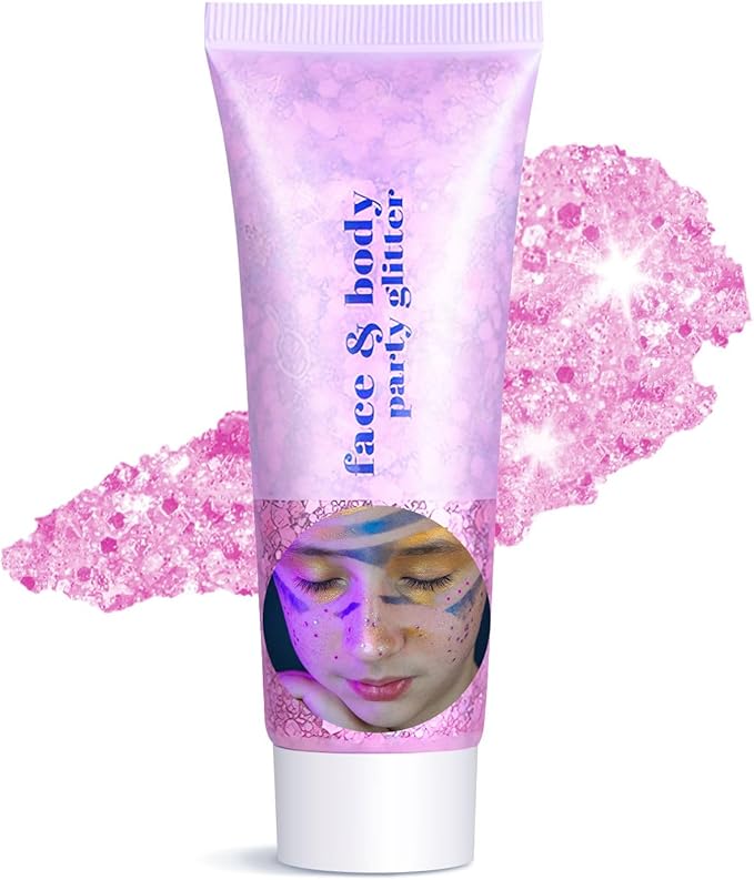 Body Glitter Gel - Halloween Costumes for Women, Sparkly Chunky Glitter Hair for Kids, Halloween Christmas Singer Concert Festival Rave Accessories (Pink Body Glitter)