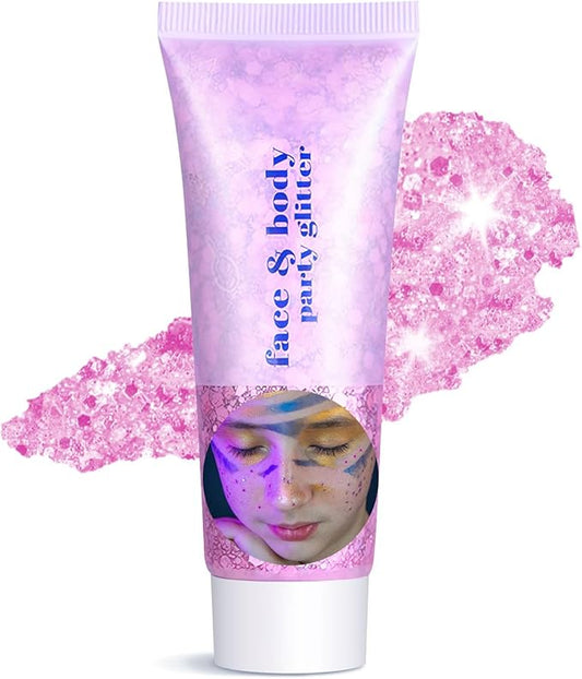 Body Glitter Gel - Halloween Costumes for Women, Sparkly Chunky Glitter Hair for Kids, Halloween Christmas Singer Concert Festival Rave Accessories (Pink Body Glitter)