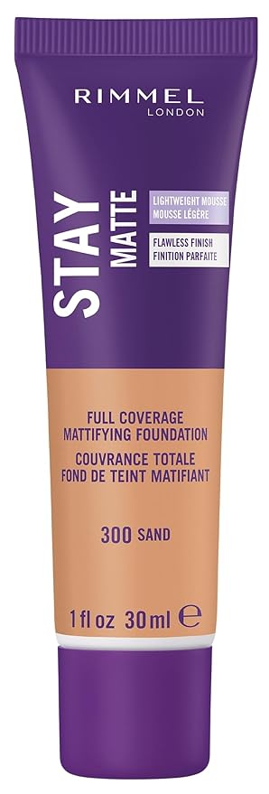 Rimmel London Stay Matte Liquid Mousse - 300 Sand - Foundation, Lightweight, Shine Control, Oil-Free, 1oz