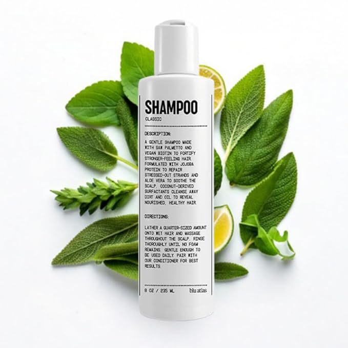 Blu Atlas Men's Natural Shampoo – Organic, Sulfate-Free, Paraben-Free – Deep Cleansing & Hydrating – Classic Scent (Bergamot, Sage, Patchouli) – Made in America– 8 oz