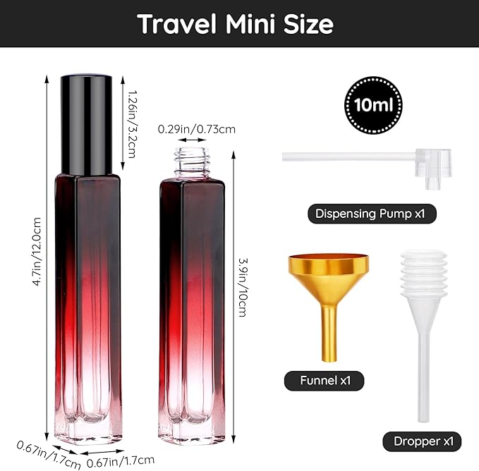 Segbeauty Travel Perfume Bottle Refillable, 2pcs 10ML Mini Glass Perfume Bottles Empty, Portable Cologne Spray Bottle Small Toiletries Cosmetic Supplies Sample Container Atomizer Travel Essential