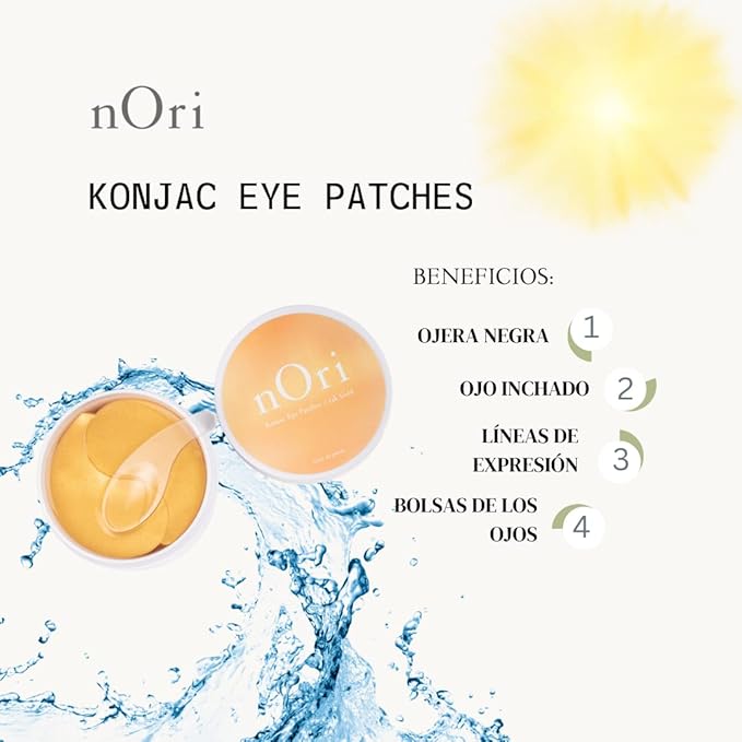 NORI Konjac Eye Patches - Anti-Wrinkle/Removes Bags/Hydrating/Anti-Dark Circle / 60 Pieces (24K Gold)