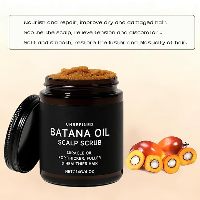 Exfoliating Scalp Scrub With Batana Oil, Deep Cleansing Exfoliator for Oily Scalp & Dandruff Relief, Gentle Scalp Care for Men & Women(4Oz/Pcs) (1Pcs)