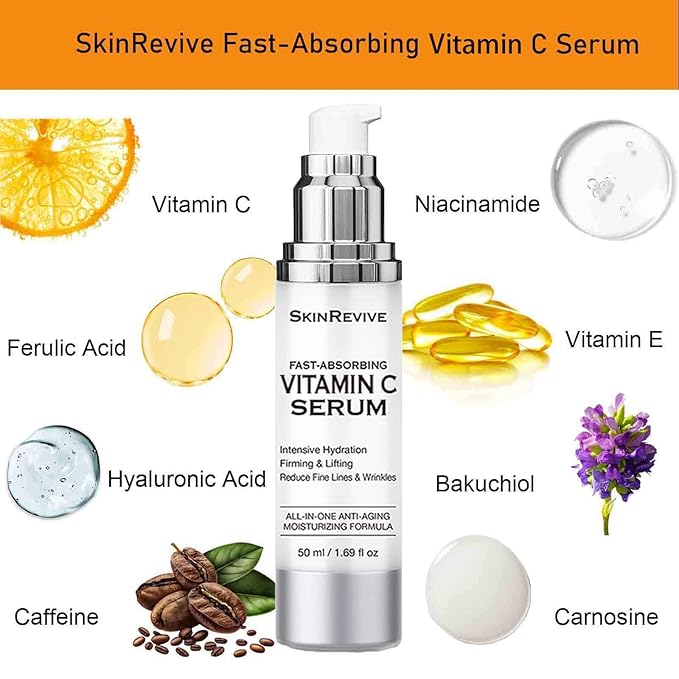 SkinRevive Vitamin C Serum for Women over 70, Vitamin C Serum for Mature Skin Face Hydrates, Firms, Lifts, Targets Age Marks, Wrinkles and Smoothes Skin Texture 1.69 fl oz