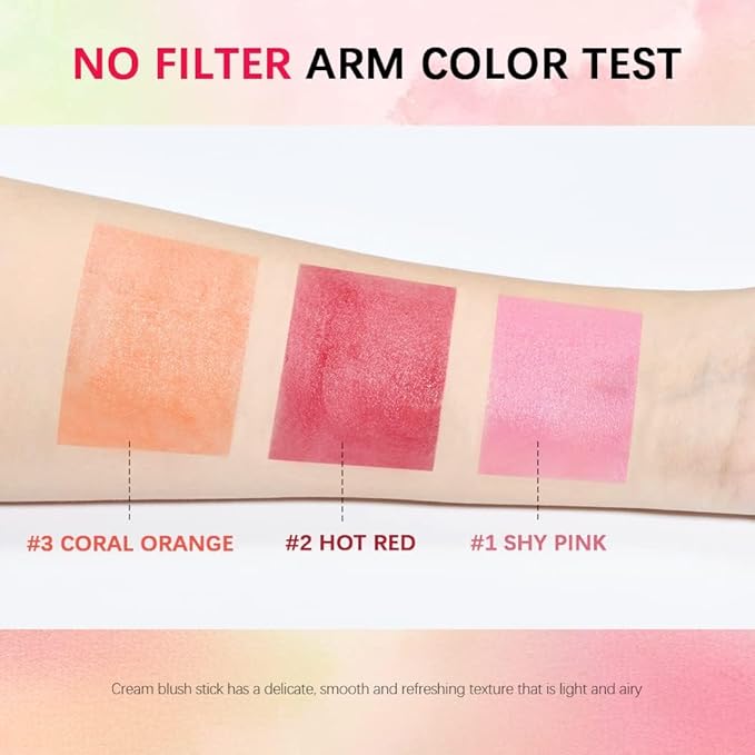 Multi-Use Makeup Blush Stick, Cream Blush Stick, Tinted Solid Moisturizer Stick for Cheek & Eyes & Lips, Waterproof Natural Nude Makeup, Suitable for All Skin (2#Hot Red)