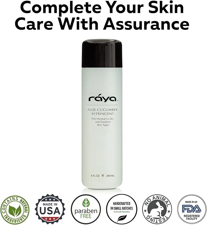 Raya Aloe Cucumber Astringent (202), Facial Toner for Dry and Sensitive Skin - Refreshing, Hydrating and Calming Formula, Gentle Pore Tightening Skincare, Cruelty, Paraben & Alcohol-Free, 8 fl oz