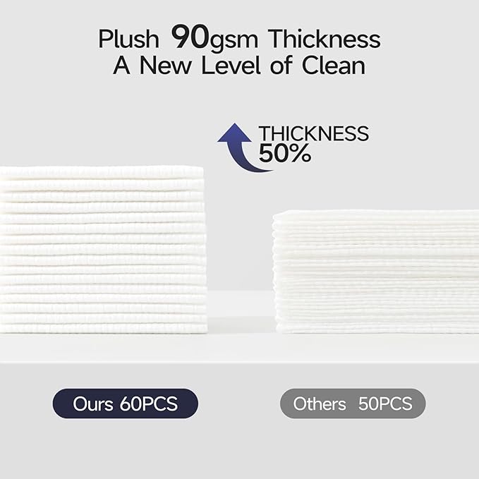 ECOLOOK Disposable Face Towel XL-10"x12" Upgraded Thick Facial Towels, Ultra Soft Clean Face Towels Disposable, 60 Count & 90 GSM, Ideal for Sensitive Skin-3 PACK